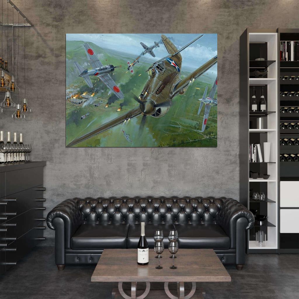Dogfight Aircraft World War 2 WW2 Military Painting Art Wall Art Print Poster