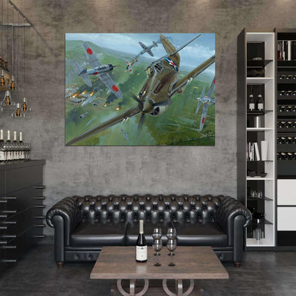 Dogfight Aircraft World War 2 WW2 Military Painting Art Wall Art Print Poster