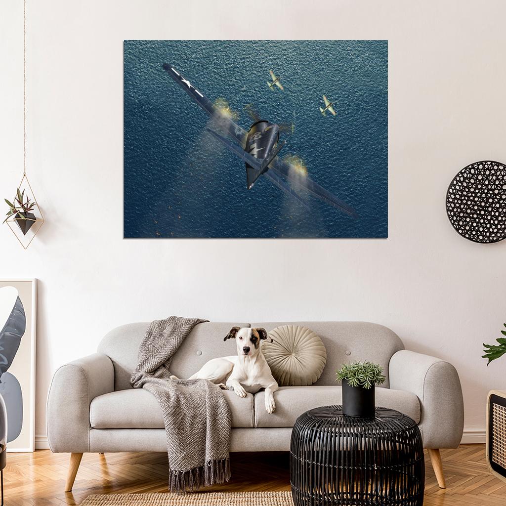 Grumman F6F Hellcat Aircraft Dogfight World War 2 WW2 Military Painting Art Wall Art Print Poster