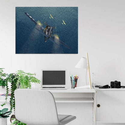Grumman F6F Hellcat Aircraft Dogfight World War 2 WW2 Military Painting Art Wall Art Print Poster