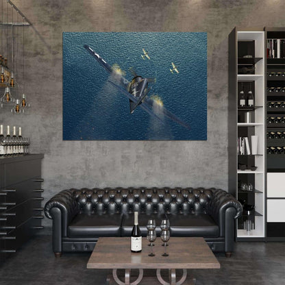 Grumman F6F Hellcat Aircraft Dogfight World War 2 WW2 Military Painting Art Wall Art Print Poster