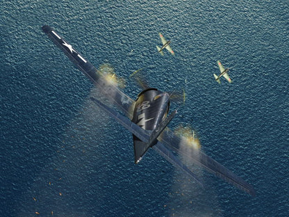 Grumman F6F Hellcat Aircraft Dogfight World War 2 WW2 Military Painting Art Wall Art Print Poster