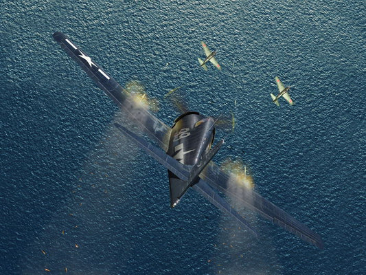 Grumman F6F Hellcat Aircraft Dogfight World War 2 WW2 Military Painting Art Wall Art Print Poster