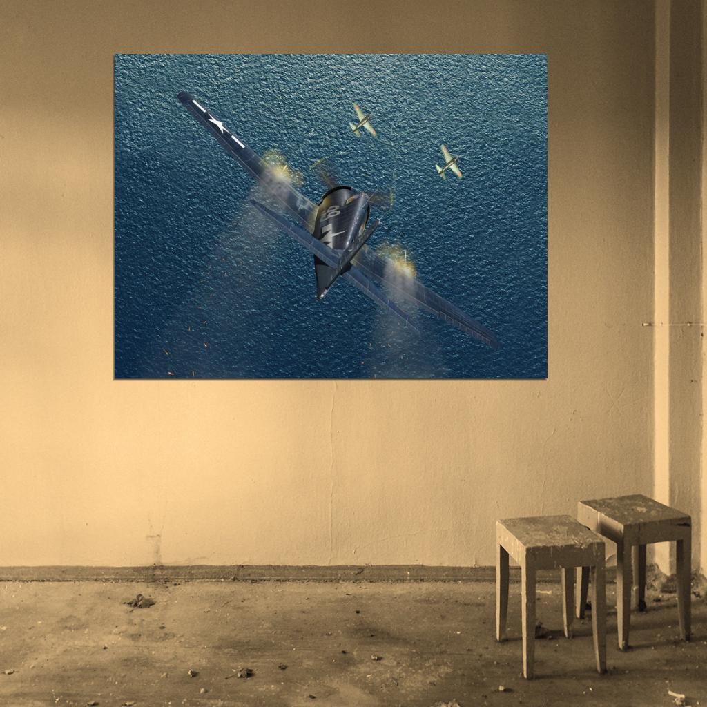 Grumman F6F Hellcat Aircraft Dogfight World War 2 WW2 Military Painting Art Wall Art Print Poster