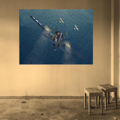 Grumman F6F Hellcat Aircraft Dogfight World War 2 WW2 Military Painting Art Wall Art Print Poster