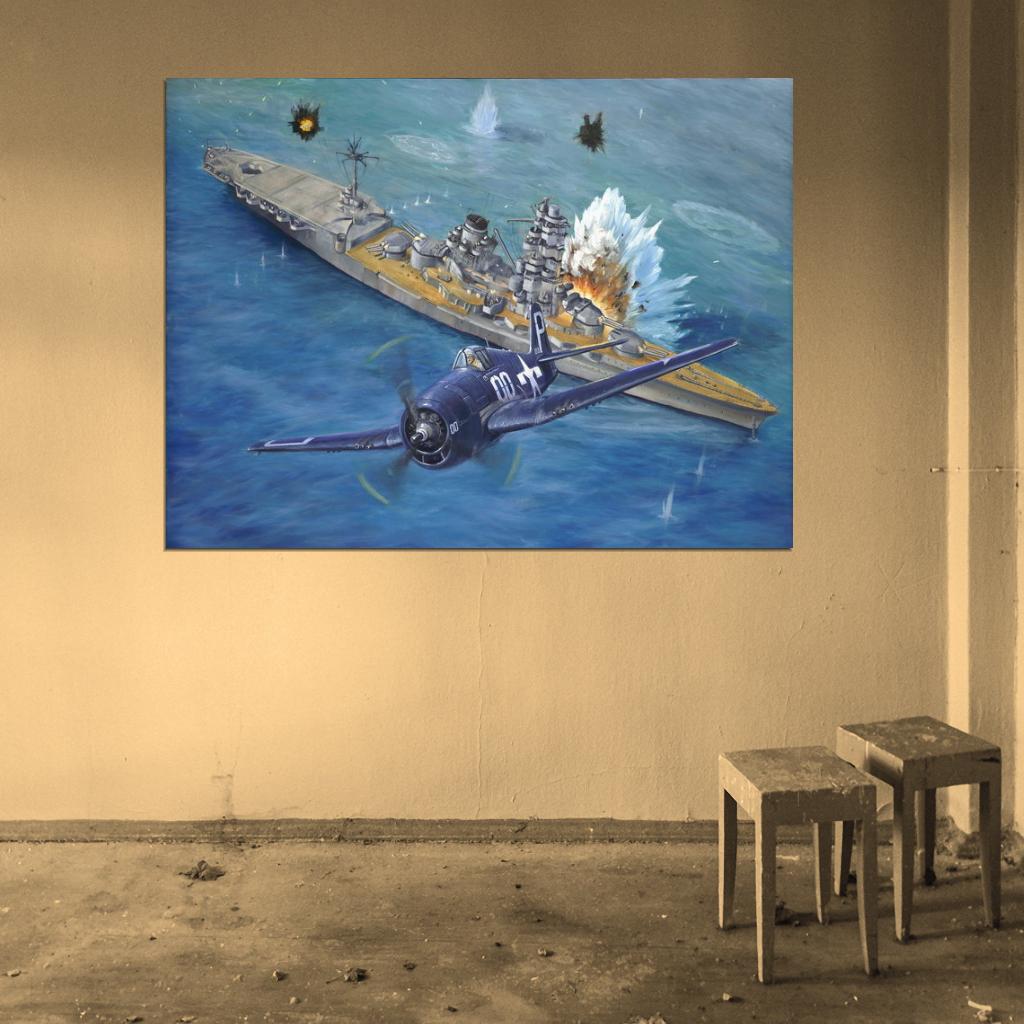 Grumman F6F Hellcat Aircraft Carrier Battle World War 2 WW2 Military Painting Art Wall Art Print Poster