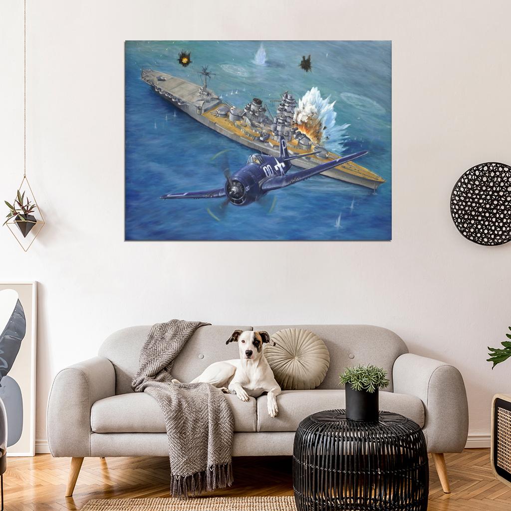 Grumman F6F Hellcat Aircraft Carrier Battle World War 2 WW2 Military Painting Art Wall Art Print Poster