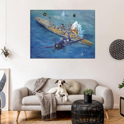 Grumman F6F Hellcat Aircraft Carrier Battle World War 2 WW2 Military Painting Art Wall Art Print Poster