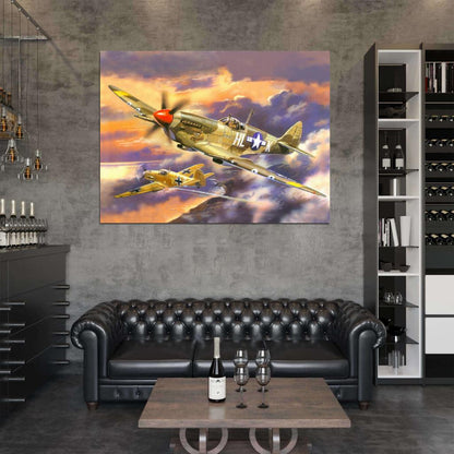 Hawker Hurricanet Aircraft Dogfight World War 2 WW2 Military Painting Art Wall Art Print Poster