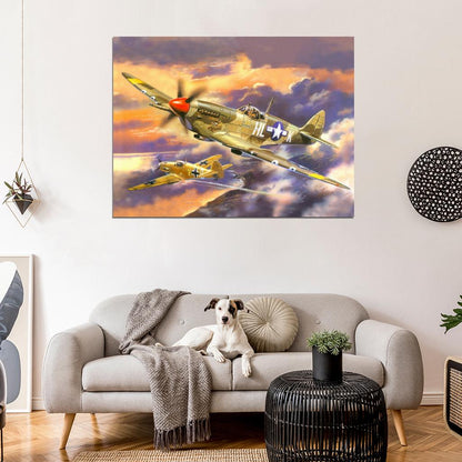 Hawker Hurricanet Aircraft Dogfight World War 2 WW2 Military Painting Art Wall Art Print Poster
