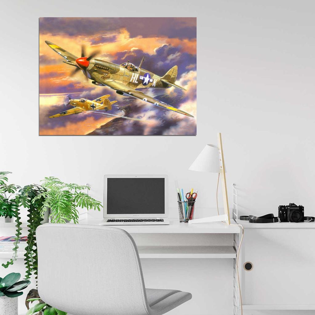 Hawker Hurricanet Aircraft Dogfight World War 2 WW2 Military Painting Art Wall Art Print Poster