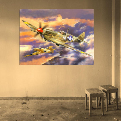 Hawker Hurricanet Aircraft Dogfight World War 2 WW2 Military Painting Art Wall Art Print Poster