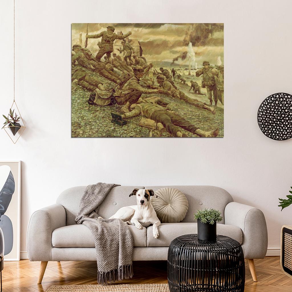 Invasion of Normandy D-Day Battle Soldiers World War 2 WW2 Painting Art Wall Art Print Poster