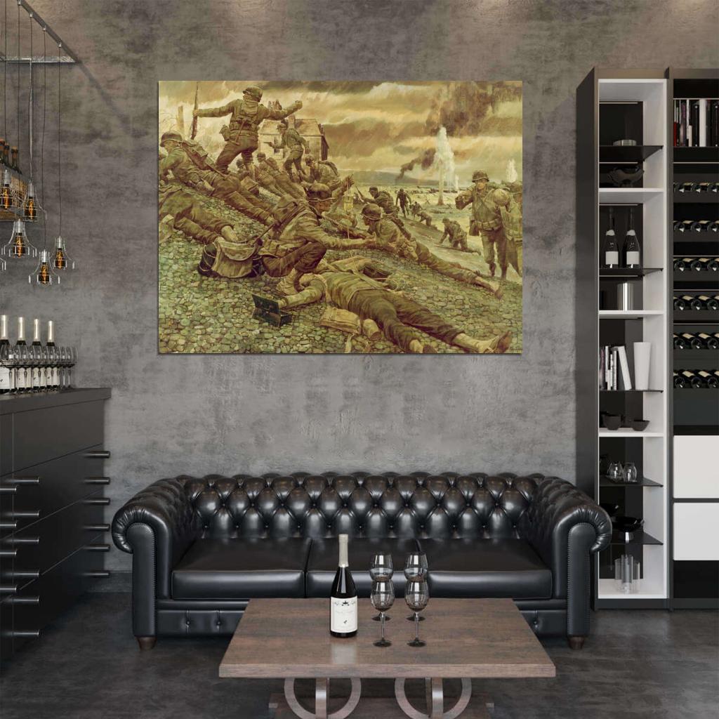 Invasion of Normandy D-Day Battle Soldiers World War 2 WW2 Painting Art Wall Art Print Poster