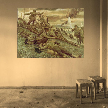 Invasion of Normandy D-Day Battle Soldiers World War 2 WW2 Painting Art Wall Art Print Poster