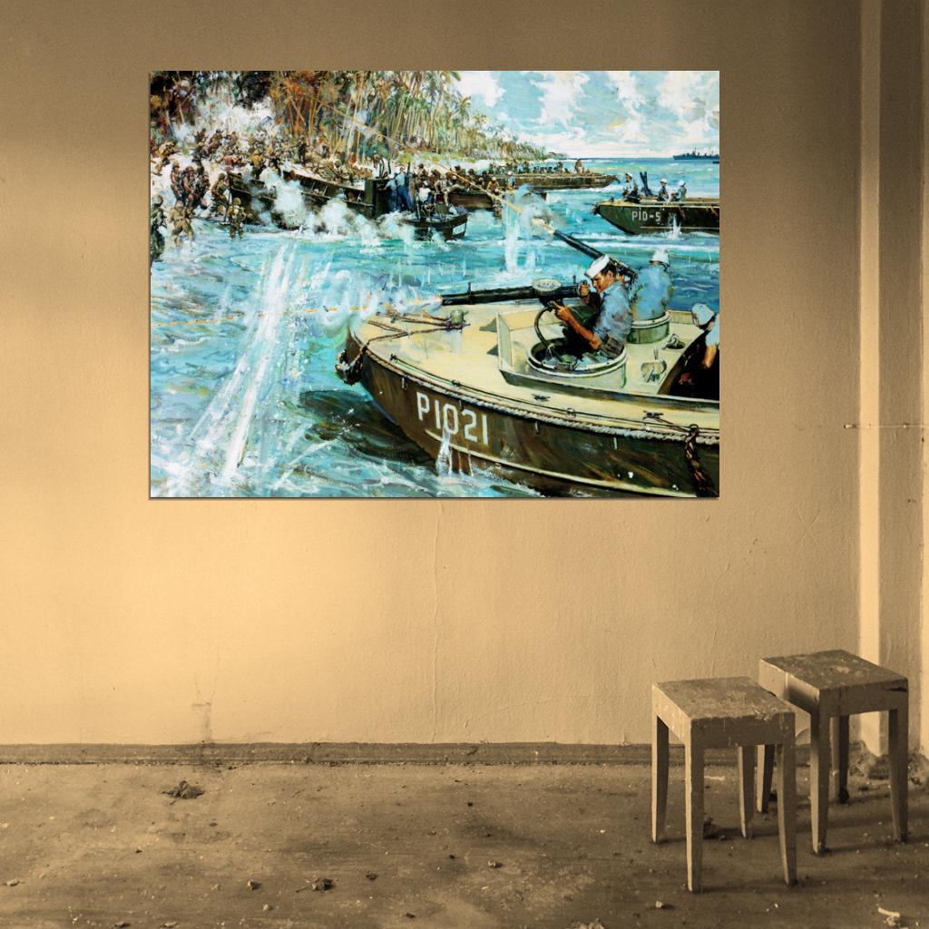 Battle of Okinawa 1945 Soldiers World War 2 WW2 Painting Art Wall Art Print Poster