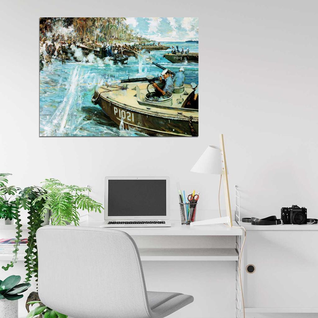 Battle of Okinawa 1945 Soldiers World War 2 WW2 Painting Art Wall Art Print Poster