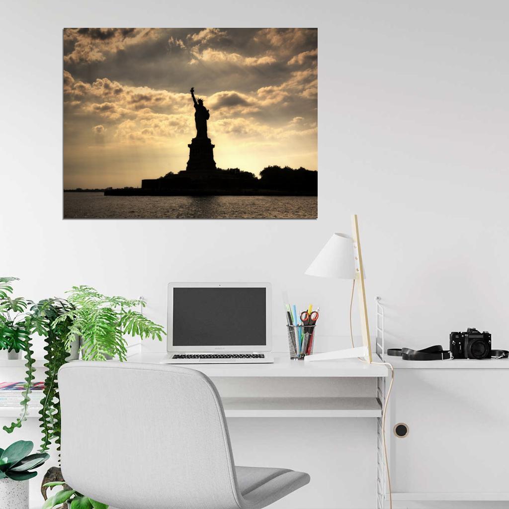 Statue of Liberty Sunset New York USA Wall Art Print Poster