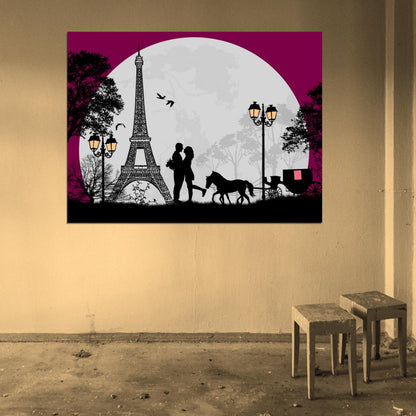 Love Couple France Paris Eiffel Tower Design Art Wall Art Print Poster