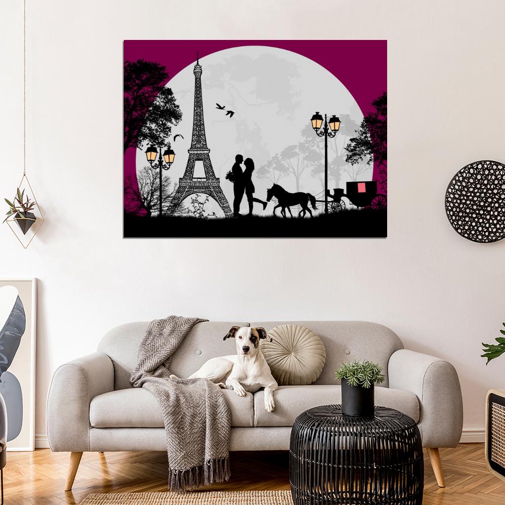 Love Couple France Paris Eiffel Tower Design Art Wall Art Print Poster