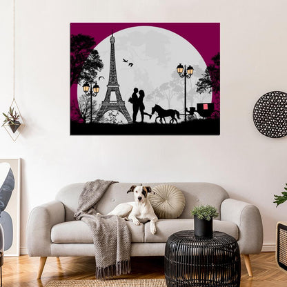 Love Couple France Paris Eiffel Tower Design Art Wall Art Print Poster