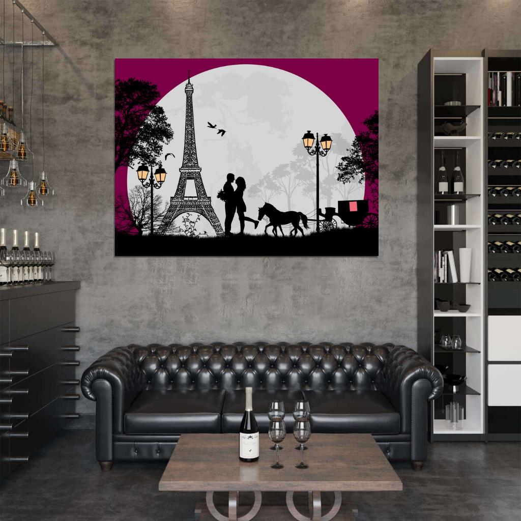 Love Couple France Paris Eiffel Tower Design Art Wall Art Print Poster