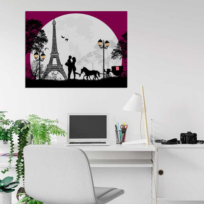 Love Couple France Paris Eiffel Tower Design Art Wall Art Print Poster