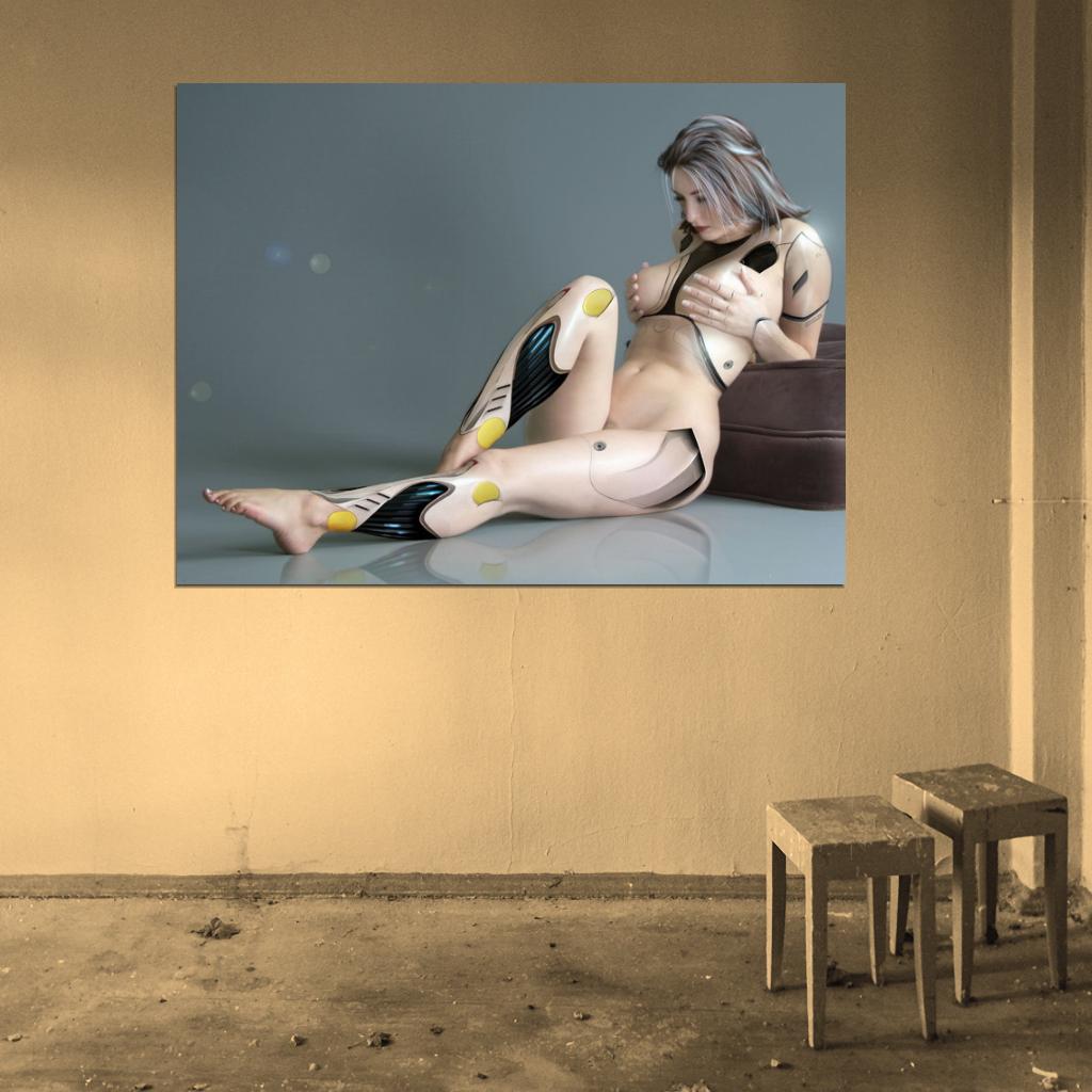 Android Nude Girl Hi-Tech Sci-Fi Robot Fantasy Rendering Hot Sexy Wall Art Print Poster