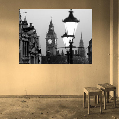 Big Ben London Lantern England Great Britain BW Wall Art Print Poster