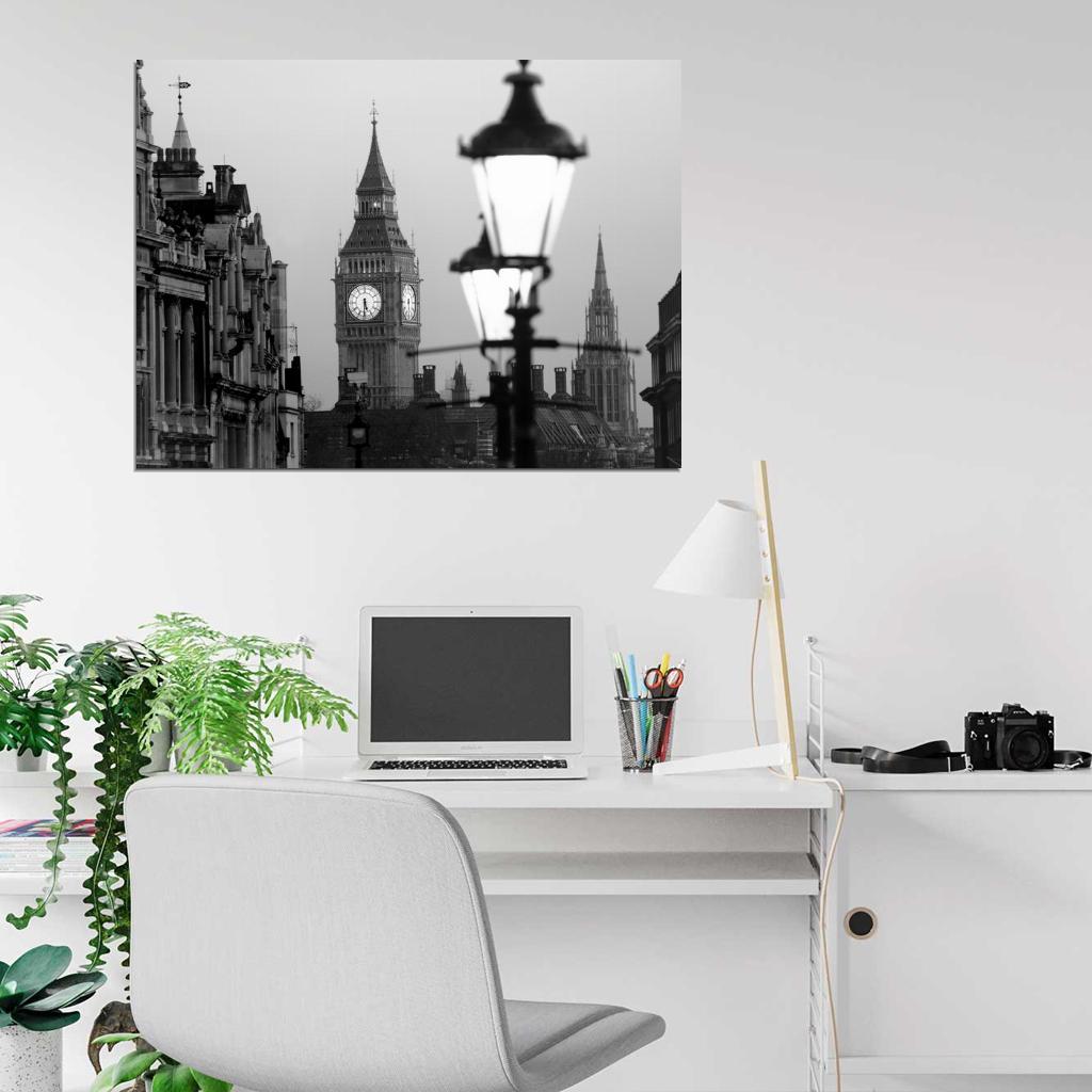 Big Ben London Lantern England Great Britain BW Wall Art Print Poster