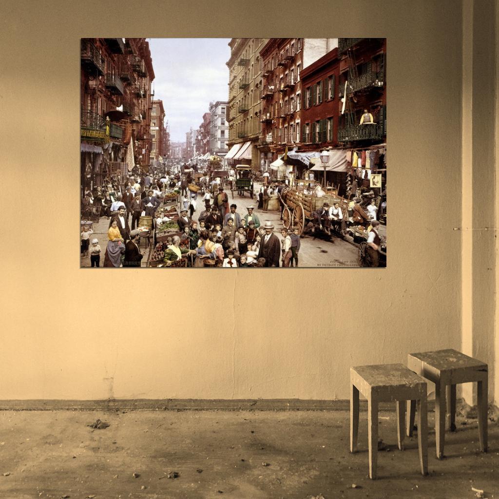 Manhattan Little Italy 1900 New York City Retro Vintage Wall Art Print Poster
