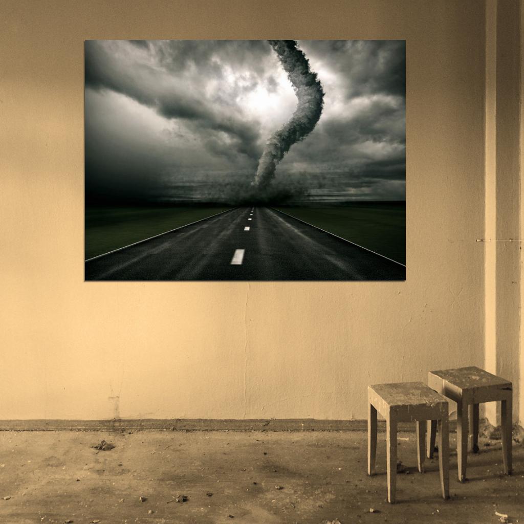 Storm Tornado Road Wind Awesome Rendering Art Wall Art Print Poster