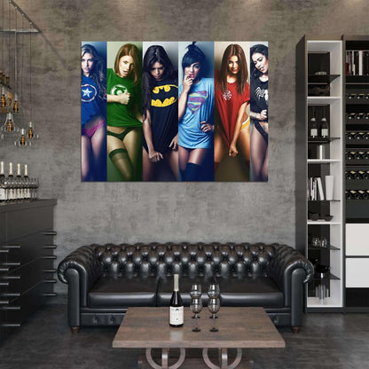 Hot Girls Superhero T-Shirts Sexy Babes Wall Art Print Poster