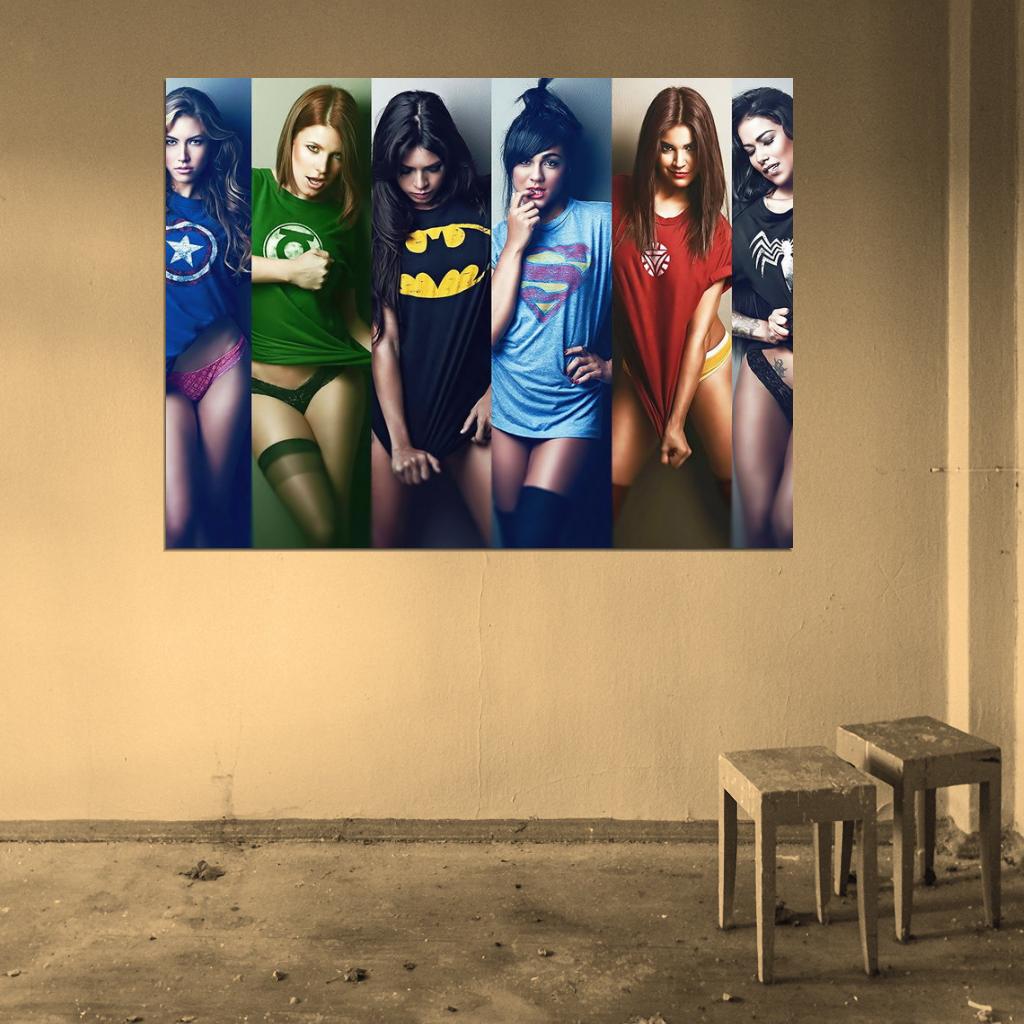 Hot Girls Superhero T-Shirts Sexy Babes Wall Art Print Poster
