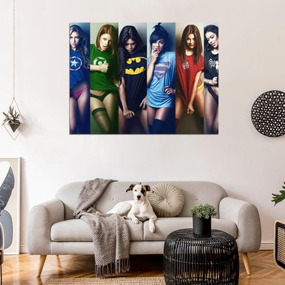 Hot Girls Superhero T-Shirts Sexy Babes Wall Art Print Poster