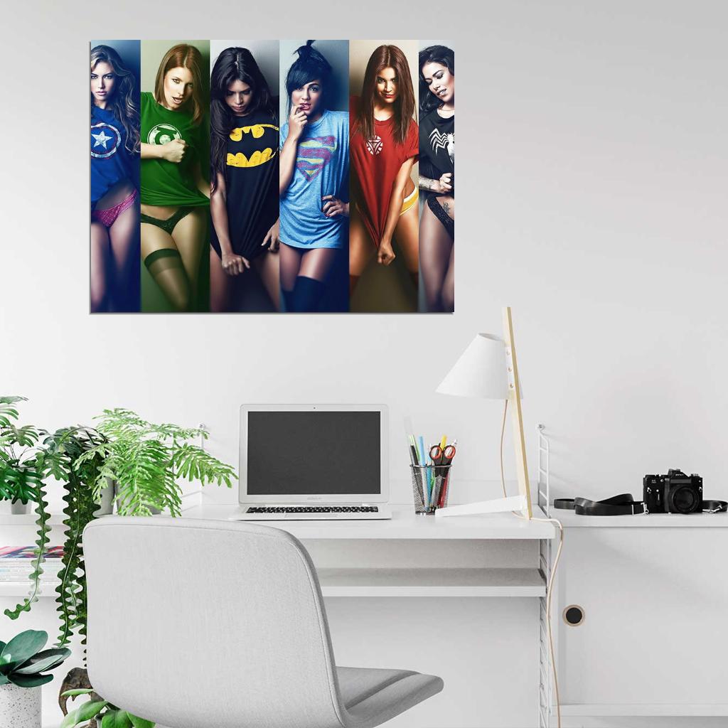 Hot Girls Superhero T-Shirts Sexy Babes Wall Art Print Poster