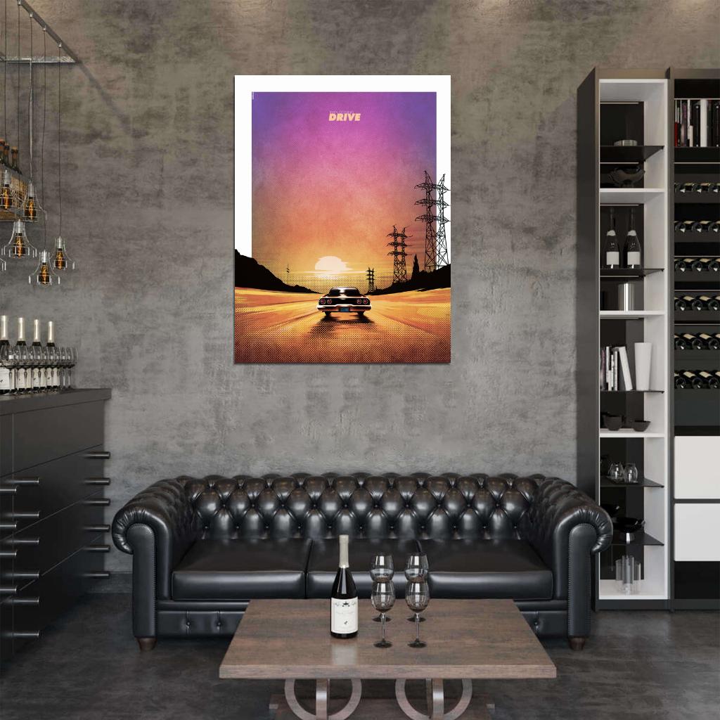 Drive Movie 2011 Sunset Car Road Cool Art Artwork Wall Art Print Poster