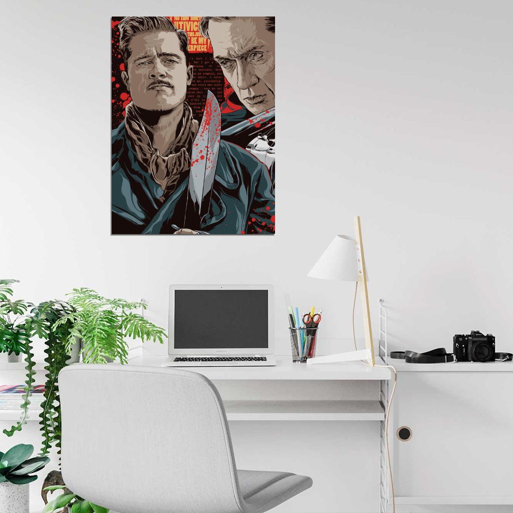 Inglourious Basterds Movie Aldo Raine Apache Hans Landa Knife Cool Art Artwork Wall Art Print Poster