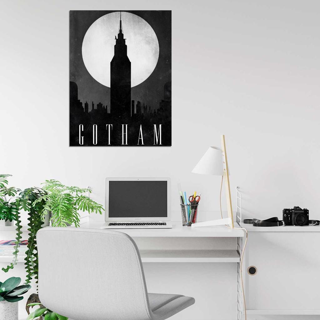 Gotham City Skyline Dark Knight Movie Night Moon Cool Art Artwork Wall Art Print Poster