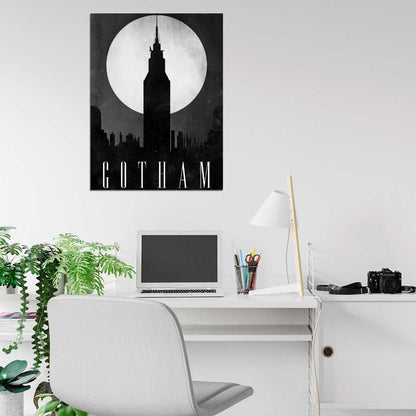 Gotham City Skyline Dark Knight Movie Night Moon Cool Art Artwork Wall Art Print Poster