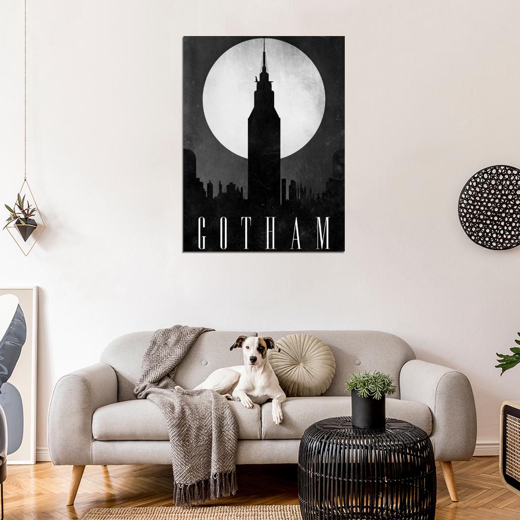 Gotham City Skyline Dark Knight Movie Night Moon Cool Art Artwork Wall Art Print Poster