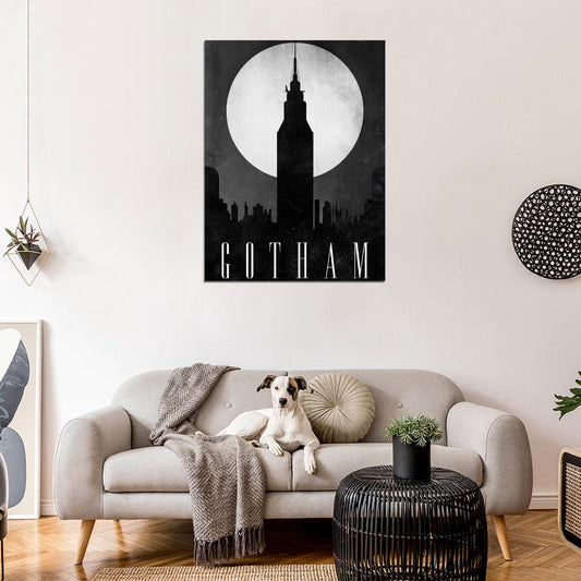 Gotham City Skyline Dark Knight Movie Night Moon Cool Art Artwork Wall Art Print Poster