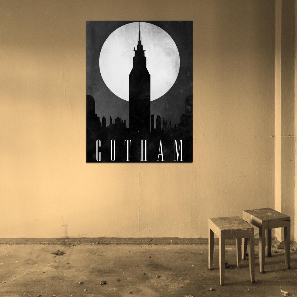 Gotham City Skyline Dark Knight Movie Night Moon Cool Art Artwork Wall Art Print Poster