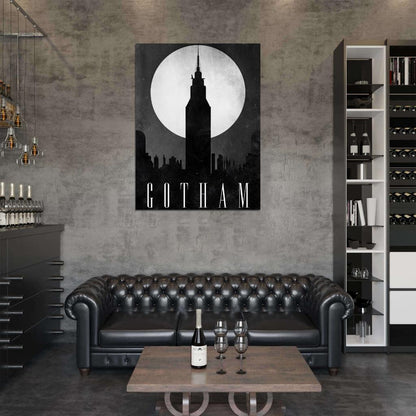 Gotham City Skyline Dark Knight Movie Night Moon Cool Art Artwork Wall Art Print Poster