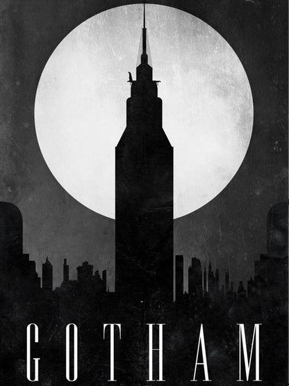 Gotham City Skyline Dark Knight Movie Night Moon Cool Art Artwork Wall Art Print Poster