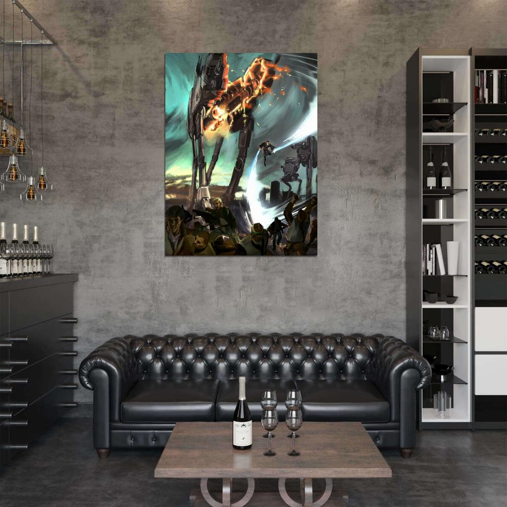 Star Wars Jedi Lightsaber AT-AT Walkers Epic Battle Art Wall Art Print Poster