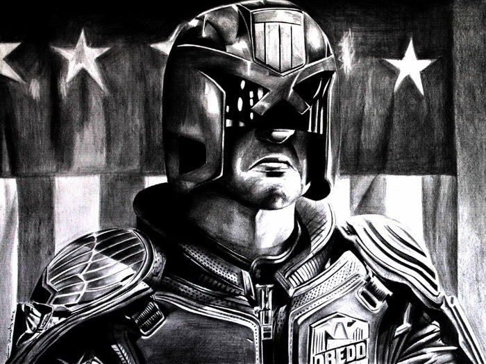 Dredd Portrait Art Drawing Flag Karl Urban 2012 Movie Wall Art Print Poster