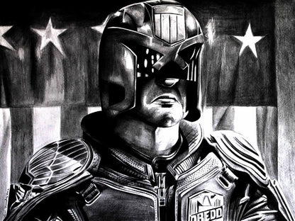 Dredd Portrait Art Drawing Flag Karl Urban 2012 Movie Wall Art Print Poster