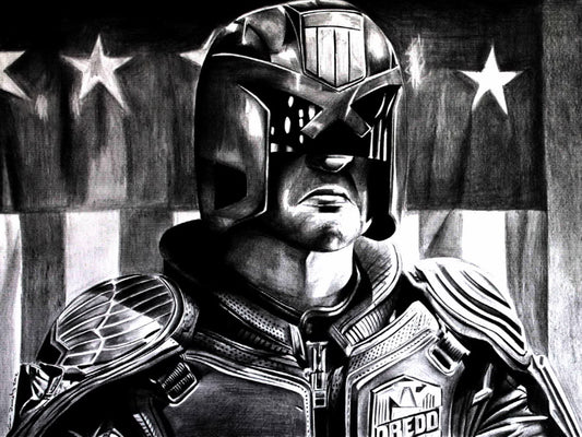 Dredd Portrait Art Drawing Flag Karl Urban 2012 Movie Wall Art Print Poster