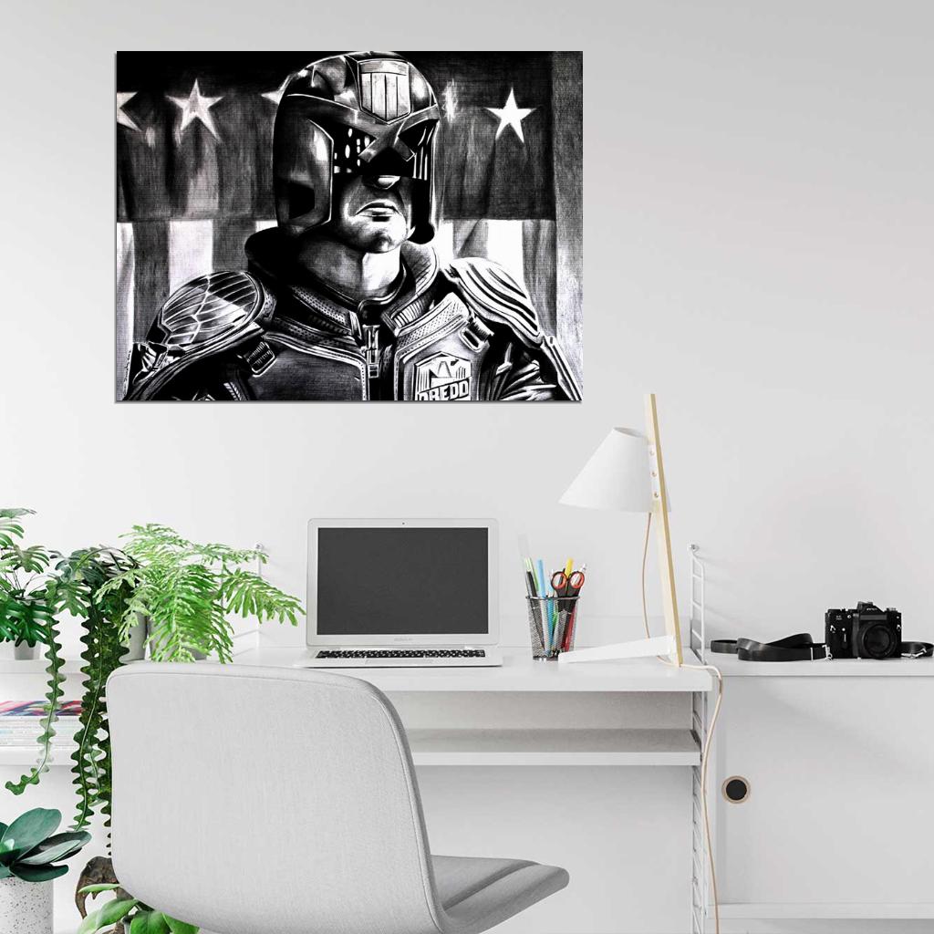 Dredd Portrait Art Drawing Flag Karl Urban 2012 Movie Wall Art Print Poster
